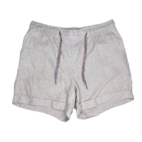 Eddie Bauer Shorts Women Large Elastic Waist Drawstring Cuffed Beige Linen - Picture 1 of 5